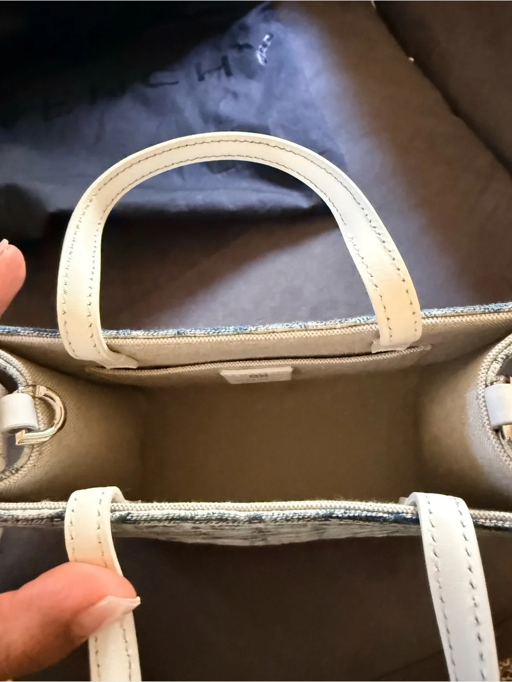 Givenchy Blue Denim Tote with Cream Leather Handles & Strap